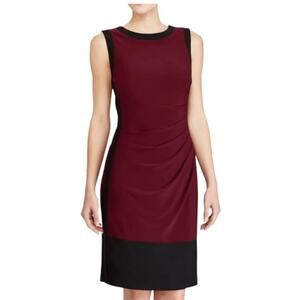 LAUREN Ralph Lauren‎ Oxblood Black Ruched Jersey Sleeveless Sheath Dress Size 2